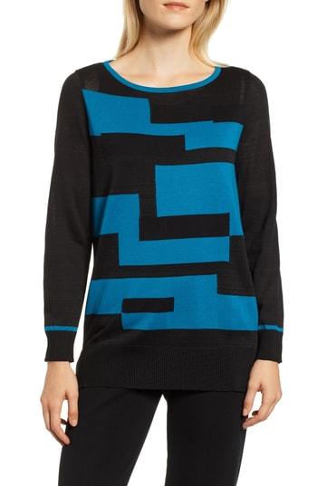 Women's Ming Wang Colorblock Cotton Blend Tunic Sweater - Blue