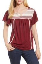Women's Caslon Embroidered Knit Top - Burgundy