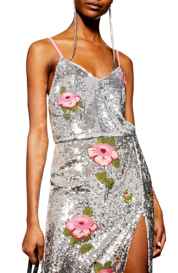 Women's Topshop Beaded Floral Cami Us (fits Like 0) - Metallic