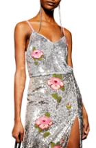 Women's Topshop Beaded Floral Cami Us (fits Like 0) - Metallic