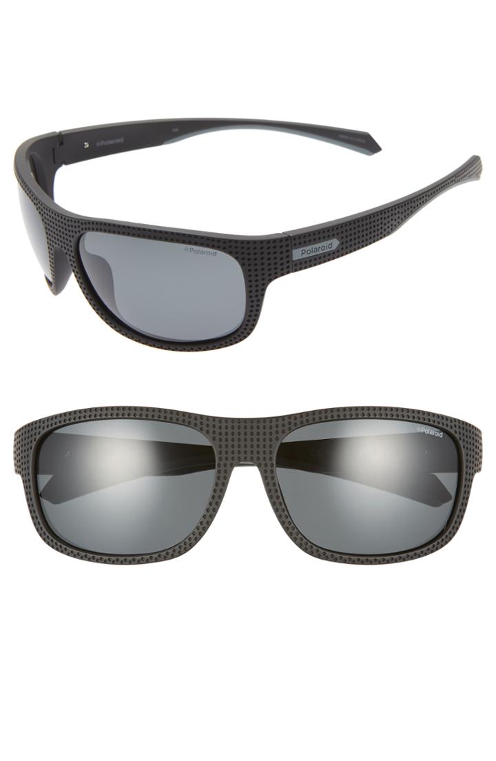 Men's Polaroid Plastic Wrap 63mm Polarized Sunglasses - Black