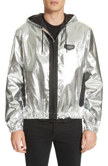 Men's Givenchy Zip Front Foil Hoodie Eu - Metallic