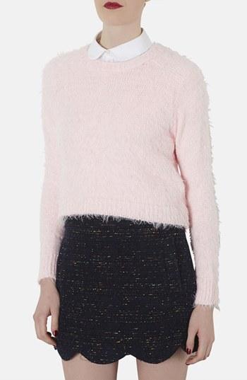 Topshop Ribbed Knit Crop Sweater Light Pink