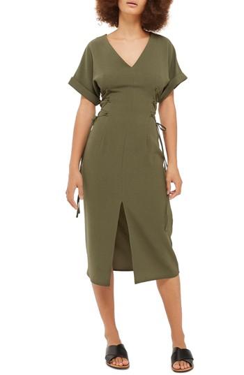 Women's Topshop Corset Side Midi Dress Us (fits Like 2-4) - Green