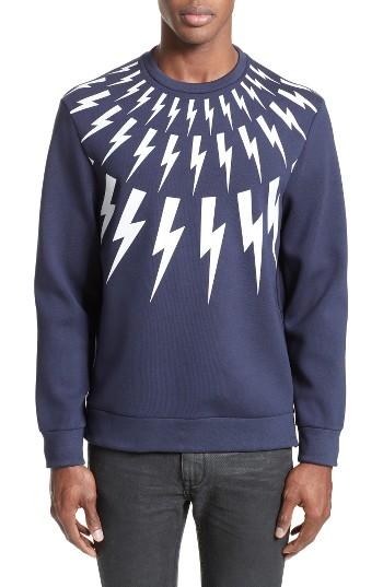 Men's Neil Barrett Fair Isle Thunderbolt Sweatshirt - Blue