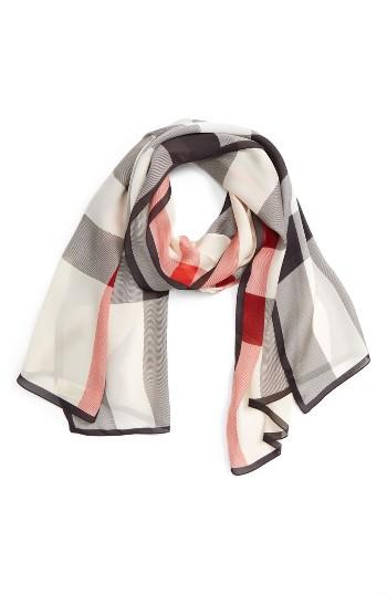 Women's Burberry Mega Check Silk Scarf, Size - Ivory
