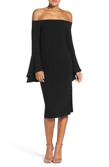 Women's Bardot 'solange' Off The Shoulder Midi Dress - Black