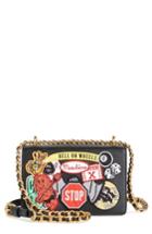 Moschino Multi Patch Leather Chain Shoulder Bag - Black