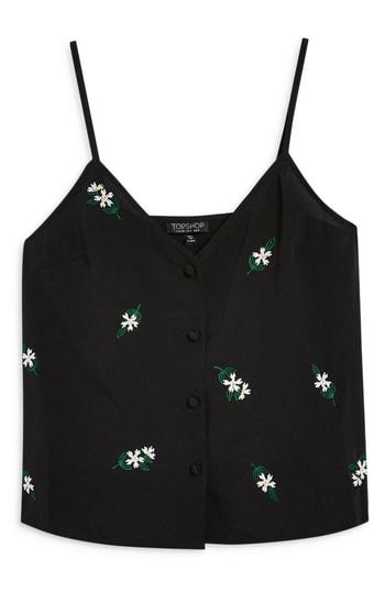 Women's Topshop Button Embellished Camisole Top Us (fits Like 0) - Black