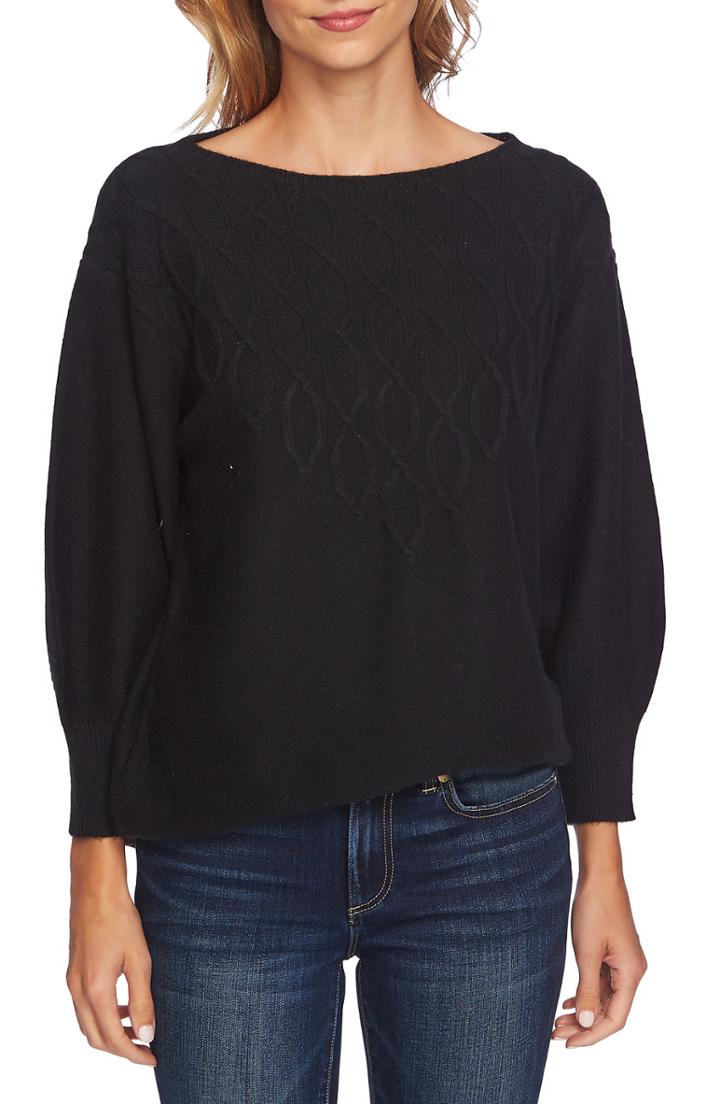 Women's Cece Stepped Cable Sweater, Size - Black