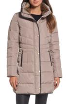 Women's Cole Haan Quilted Down & Feather Fill Jacket With Faux Fur Trim - Beige