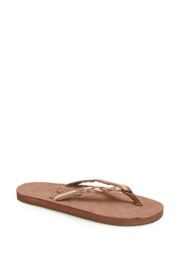 Women's Rainbow 'flirty' Braided Leather Flip Flop - Brown