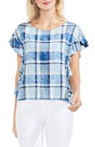 Women's Vince Camuto Indigo Plaid Flutter Sleeve Blouse, Size - Blue