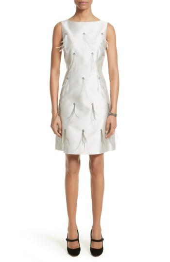 Women's St. John Collection Mikado Embellished A-line Dress - Grey
