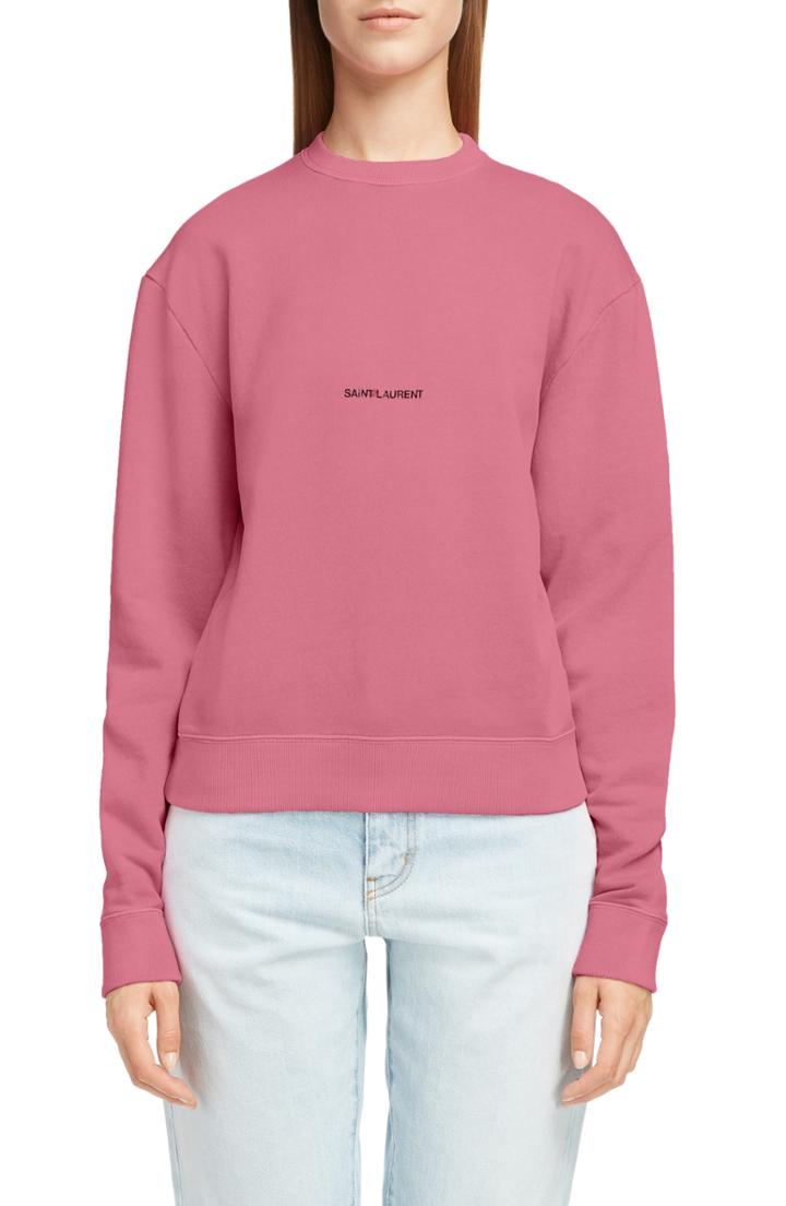 Women's Saint Laurent Logo Reverse Weave Sweatshirt - Pink