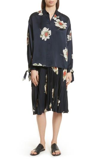 Women's Vince Gardenia Floral Silk Blouse - Blue