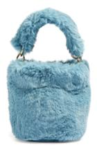 Topshop Teddy Faux Fur Bucket Bag - Blue