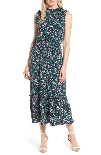 Women's Michael Kors Boho Smocked Waist Midi Dress - Blue