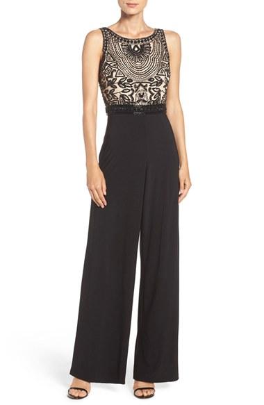 Women's Adrianna Papell Embellished Mesh & Jersey Jumpsuit