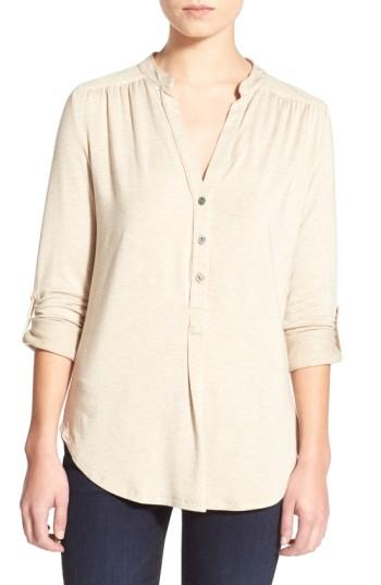 Women's Amour Vert 'elena' Roll Tab Sleeve Top - Beige