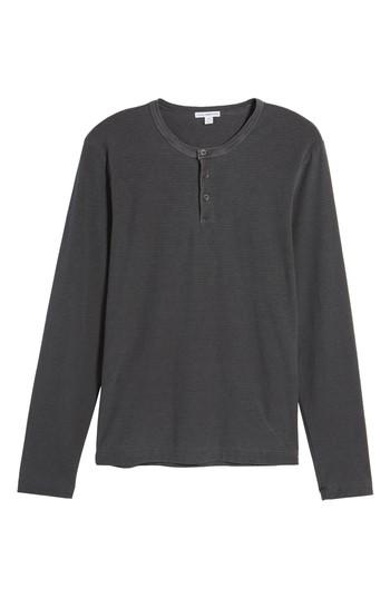 Men's James Perse Regular Fit Micro Stripe Henley Shirt (s) - Grey