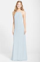 Women's Nouvelle Amsale 'jordan' Open Back Chiffon Halter Gown - Grey