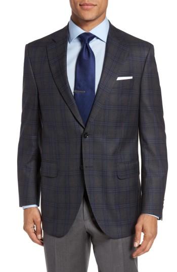 Men's Peter Millar Flynn Classic Fit Plaid Wool Sport Coat L - Grey