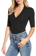 Women's Good American Mock Neck Zip Bodysuit - Black