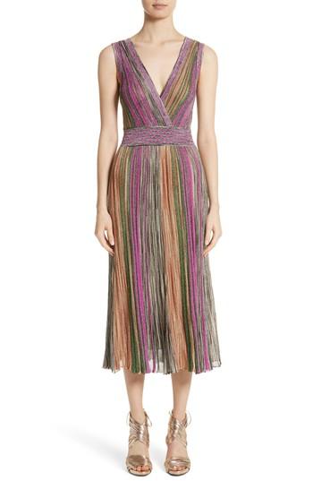Women's Missoni Reversible Metallic Stripe Knit Midi Dress Us / 40 It - Black