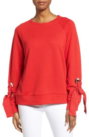 Petite Women's Halogen Tie Sleeve Sweatshirt, Size P - Red
