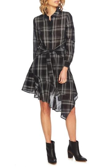 Women's 1.state Capital Plaid Tie Waist Shirtdress - Black