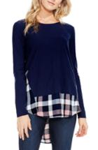 Women's Two By Vince Camuto Mixed Media Plaid Top - Blue