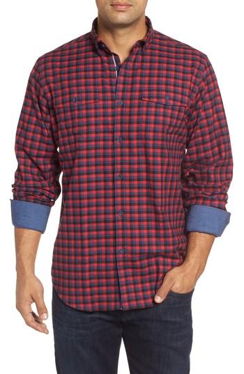 Men's Bugatchi Classic Fit Buffalo Check Flannel Sport Shirt, Size - Red