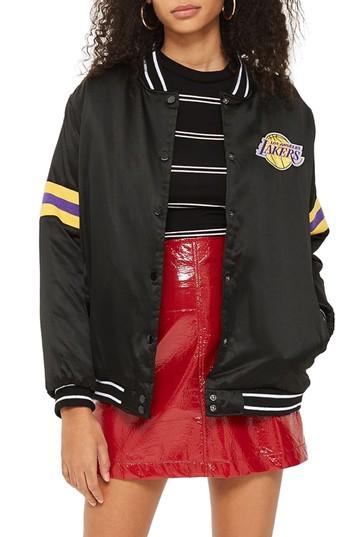 Women's Topshop X Unk Lakers Bomber Jacket - Black