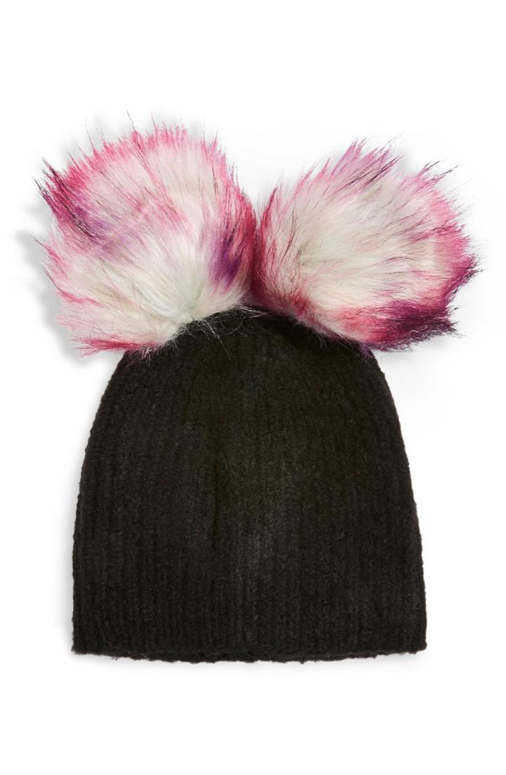 Women's Topshop Faux Fur Double Pompom Beanie -
