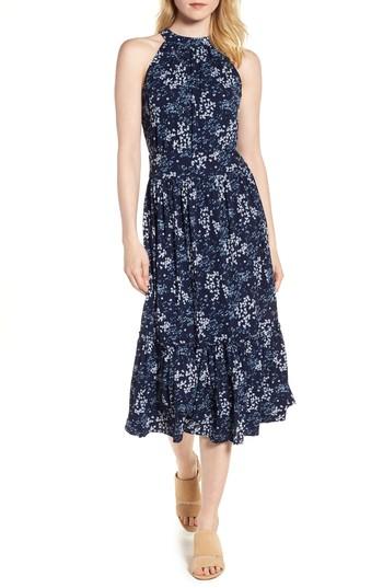 Women's Michael Michael Kors Scattered Blooms Print Midi Dress - Blue
