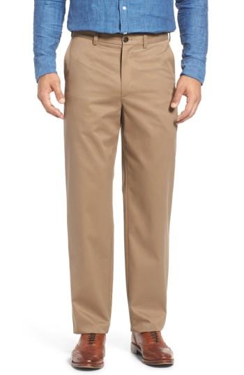 Men's Nordstrom Men's Shop 'classic' Smartcare(tm) Relaxed Fit Flat Front Cotton Pants X 36 - Beige (online Only)