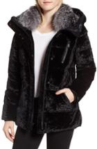 Women's Andrew Marc Hooded Down Jacket With Genuine Fox Fur Trim