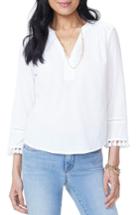 Women's Nydj Tassel Sleeve Cotton Top, Size - White