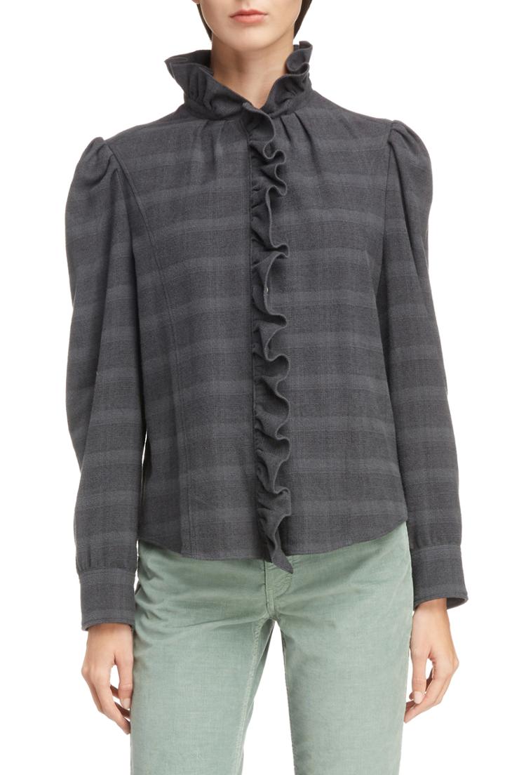 Women's Isabel Marant Etoile Dules Ruffle Trim Blouse Us / 36 Fr - Grey