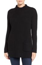 Women's Chaus Two-pocket Mock Neck Tunic Sweater - Black