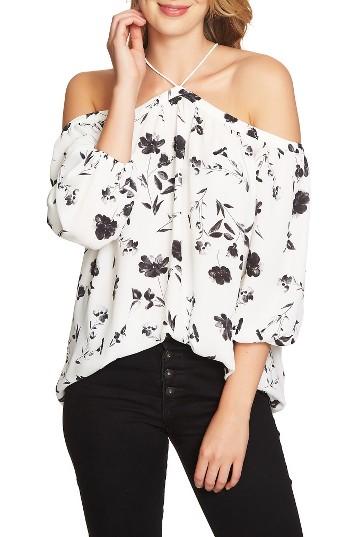 Women's 1.state Off The Shoulder Sheer Chiffon Blouse, Size - Ivory