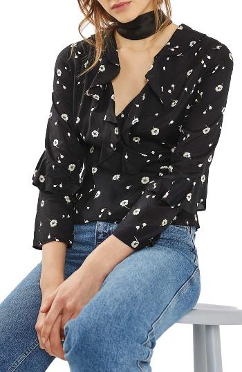Women's Topshop Floral Ruffle Wrap Top
