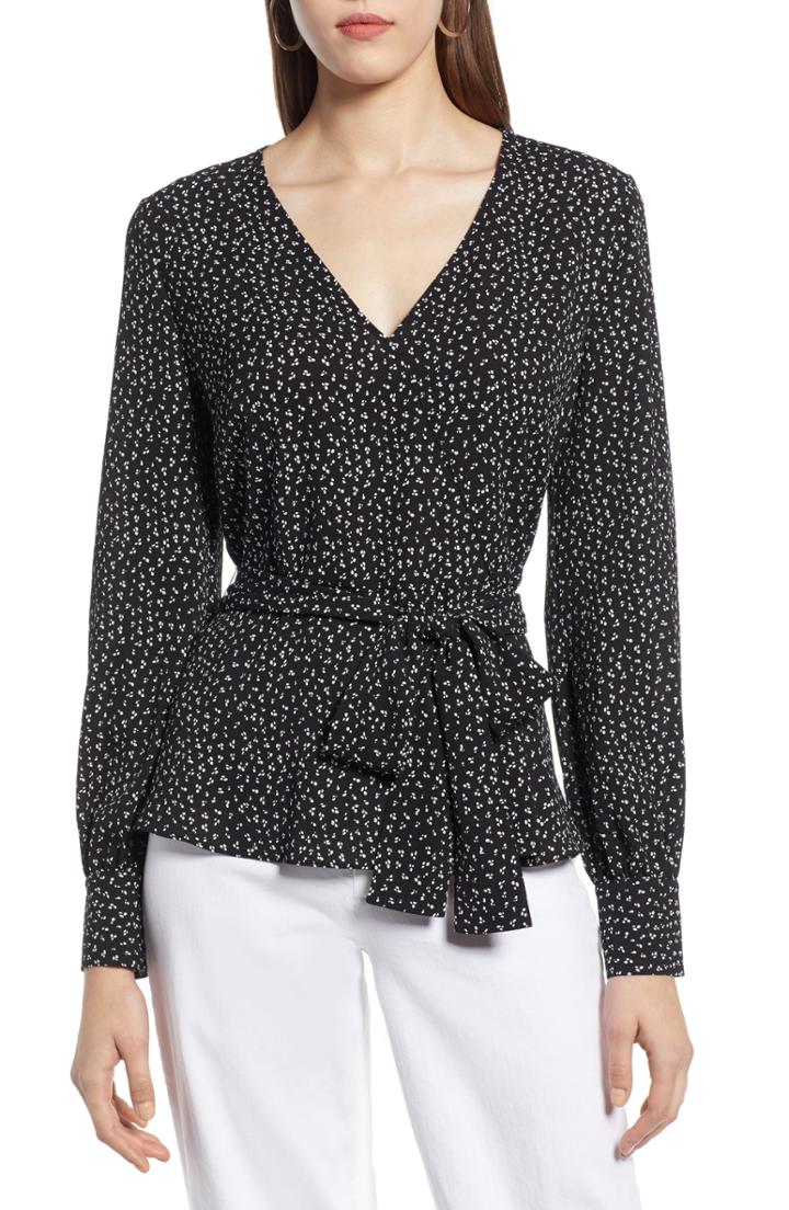 Petite Women's Halogen Faux Wrap Top P - Black