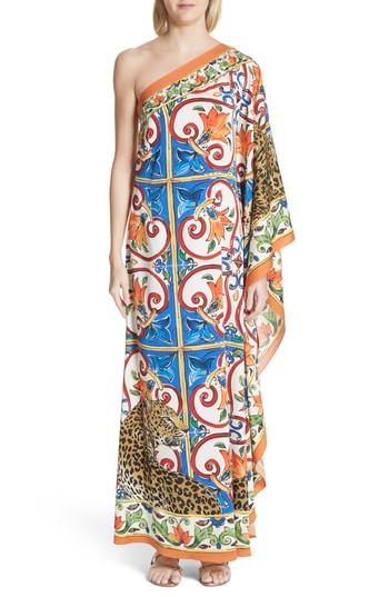 Women's Dolce & Gabbana Maiolica Print Stretch Silk Caftan Us / 40 It - White