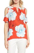 Women's Chaus Peony Print Cold Shoulder Blouse - Coral