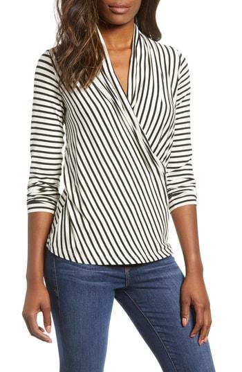 Women's Gibson Surplice Stripe Top, Size - Black
