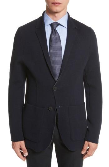 Men's Canali Reversible Knit Wool Blazer R Eu - Blue
