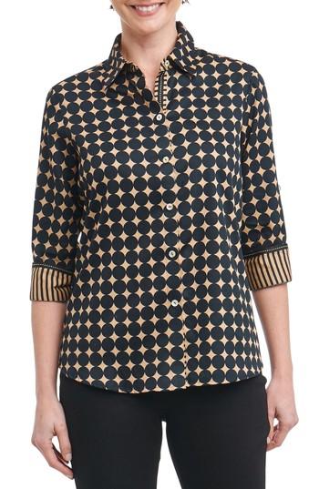 Petite Women's Foxcroft Ava Non-iron Dot Print Cotton Shirt P - Black