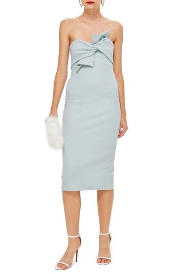 Women's Topshop Bow Twist Textured Midi Dress Us (fits Like 2-4) - Blue